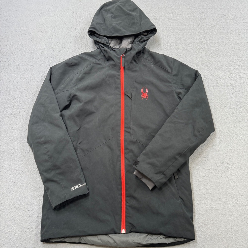 Spyder Ski Jacket Mens Large Black Insulated EXO Shield Hooded Waterproof Winter